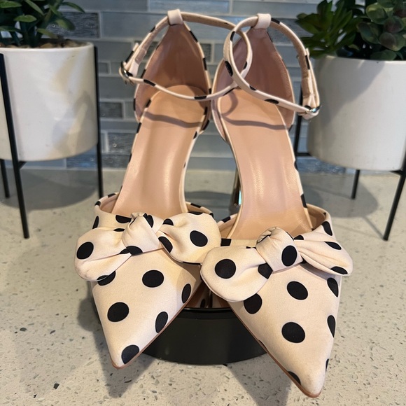 Satin Polka Dot Pattern Bow Decor Ankle Strap Pumps - Picture 10 of 11